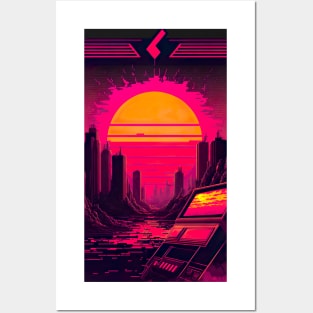 Synthwave Sun Over A Post-Apocalyptic City Posters and Art